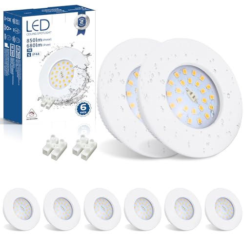 Allesgute 6er Led Einbaustrahler 230V 68mm 7W Led Spots IP44 Ultra Flach Einbauleuchten Weiß Einbauspots Deckenspots 4500K Neutralweiß 850LM für Badezimmer Küche Wohnzimmer