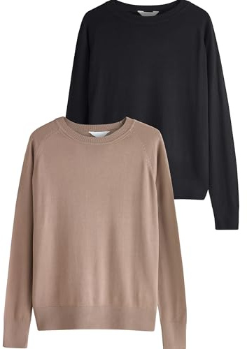 THE SET Femme Pull Ras du Cou en Maille Fine, Lot de 2 | Conçu avec une encolure ras du cou classique et une finition en maille fine et douce