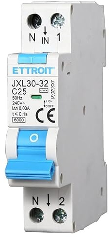 IXTRIMA Interruptor magnetotérmico diferencial 1P + N 25A 30mA 220V-6KA 1 módulo 30mA para carril DIN - Protección circuitos y seguridad instalaciones