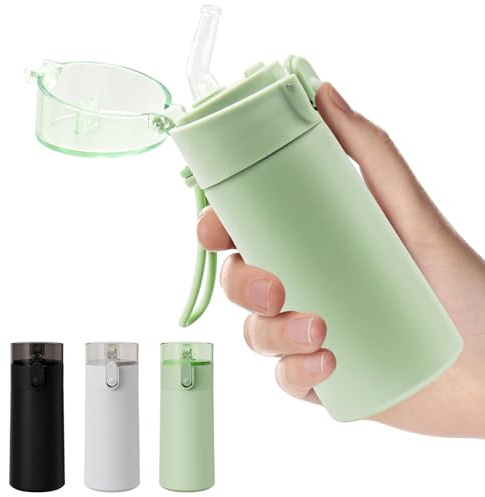 Veftsvy Mini Botella Isotérmica,150 ML Petaca Pequeña, Botella Agua Acero Inoxidable con Pajita, Frio/Calor, a Prueba de Fugas, Mini Flask Fácil para Gimna, Exterior, Viajes, Escuela (Verde)