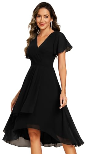 Ever-Pretty Women Wedding Guest Dress Floral V Neck High Low Green Black 10