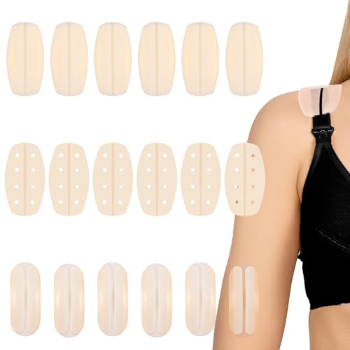 18 Stück BH Trägerpolster,Silikon BH Träger Halter,Anti Rutsch BH-Trägerkissen,Hautfreundlich Bra Strap Pad Halter,für Frauen und Mädchen (Hautfarben,3 Größen)