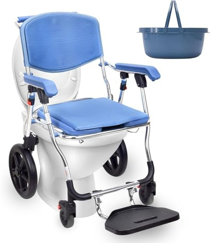 Silla Ducha Wc Con Ruedas, Silla De Inodoro Plegable Con Respaldo Y Reposabrazos Para Personas Mayores Y Discapacitadas, Silla Para WC Y Ducha, Silla De Ruedas Para Ducha Asiento (Blue, A)