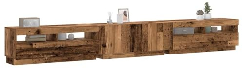 Iiaky TV Schrank mit LED TV Schrank 300 cm Lowboard TV Board Holz Fernsehtisch TV-Regal-Altholz-300x35x40 cm