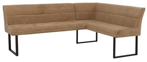 Panca angolare HWC-O81, sala da pranzo, stoffa ciniglia/tessuto Öko-Tex (310 g/m²) metallo 210 x 159 cm - marrone chiaro