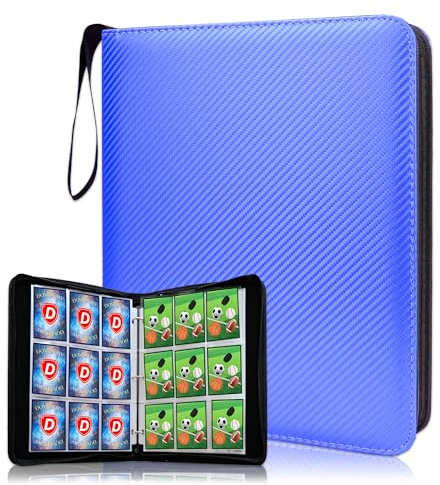 DOVEKERY Sammelkarten Album 9 Fächer, Karten Sammelalbum mit Herausnehmbaren Hüllen, Wasserdicht PU Card Guardian Binder für TCG Fußball Ordner(1080 Karten, Blau)