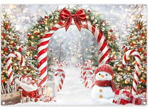 Luminora 2,1x1,5m Arco di Natale Giardino Sfondo Inverno Rosso Alberi di Natale Regali Pupazzo di neve Bastoncino di zucchero innevato Sfondo Celebrazione Festival Decorazione Foto Banner