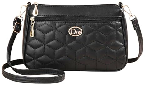 BAGSBLACK Bolso de hombro acolchado para mujer, cuero PU negro, diseño geométrico cruzado, bolsillos con cremalleras doradas, bolso bandolera elegante de gran capacidad.