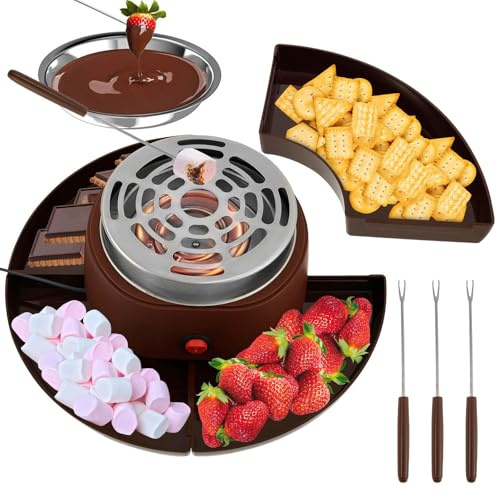 Maker & Chocolate Fondue Set, 2-in-1 Fondue Sets, Marshmallow Toasting Kit with Kit 10 Accessories, Maximum Disk Diameter 30 Cm, for Parties, Movie Nights & Gifts