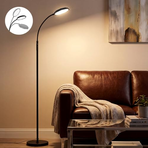 LED Floor Lamp 18W, Super Bright Dimmable Floor Lamp with Remote & Touch Control, Freely Adjustable Gooseneck Reading Lamp Floor Standing, Eye-Caring Standard Lamp for Living Room Bedroom Office