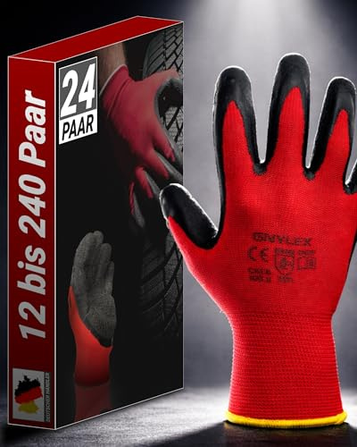WS-Pro Arbeitshandschuhe mit Latexbeschichtung - 24 Paar - Arbeitshandschuhe Damen, Arbeitshandschuhe Herren - Robuste Montagehandschuhe für Heim und Garten - Gartenhandschuhe - Größe 9