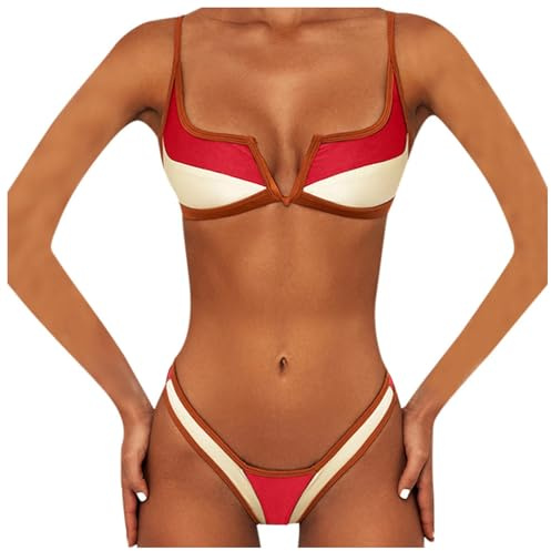 Generisch Bikini sexy 2026, costume da bagno da donna, push up, tanga, costume brasiliano, abbigliamento da spiaggia (rosso, M)
