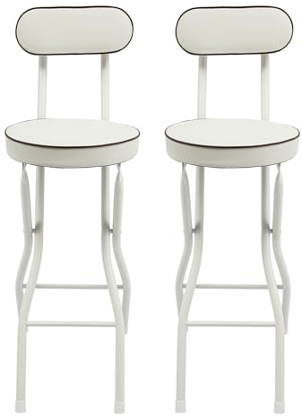 CLEADONG Lot de 2 tabourets de bar pliants avec dossier, chaises de bar, tabourets pliables, capacité de charge de 125 kg, hauteur de 65 cm, pour cuisine, bistrot (blanc)