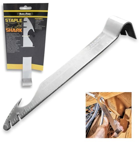 Rack-A-Tiers Staple Shark - Multi-Purpose Staple Puller & Prybar, Electrical Wire Staple Remover, Nail Puller, Speed Square (52455)