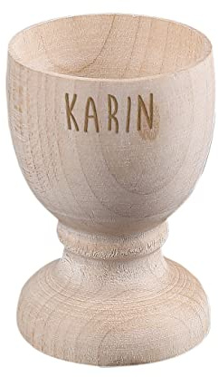 Herz & Heim® Eierbecher aus Holz mit Gratis Gravur des Namens zu Ostern oder für das beliebte Frühstücksei zu Hause Wunschname - einfach