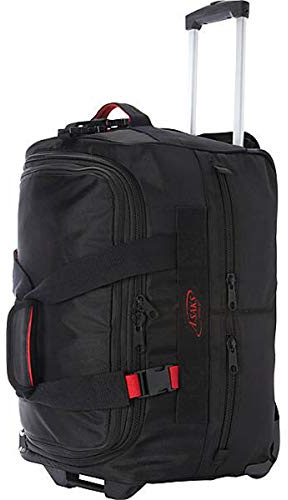 A.SAKS Rolling Trolley Duffel Bag 20-Inch Carry-On, Expandable with 2-Wheels and Telescoping Handle for Easy Traveling, Lightweight and Durable, Black with Red Details