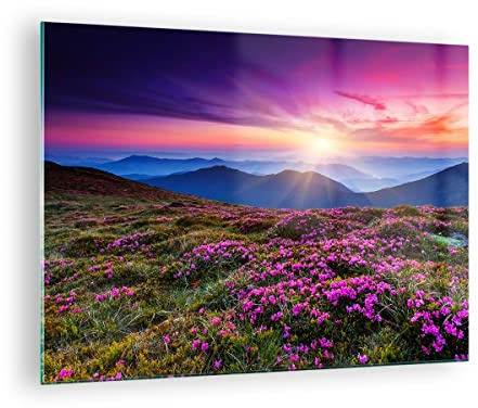 ARTTOR Bilder auf Glas 70x50cm Wandbild Glasdruck Landschaften Natur - 2719 | Wiese Berg Himmel Klein Modern Dekoration Wohnzimmer Schlafzimmer Küche Wanddeko Kunstdruck Art Wall Decor ARTTOR