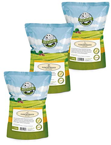 Bellfor Hundesnack Set 3 x 100 g. Trockenfleisch für Hunde mit Huhn, Truthahn & Ente. Natürliche Hundeleckerli ohne Zusätze. Ideal als Trainingsbelohnung. Getrocknete Fleischstreifen für Hunde.