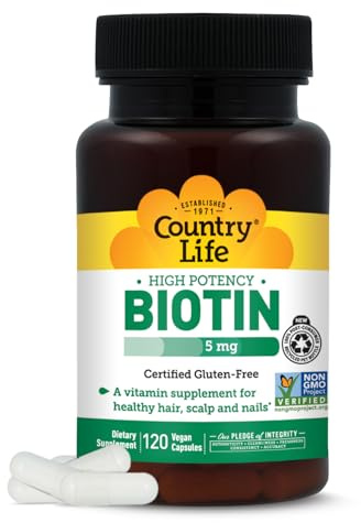 Country Life Biotin High Potency, 5mg, 120 Count, Certified Gluten Free, Certified Vegan, Verified Non GMO