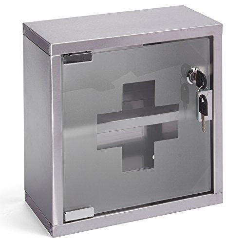 MSV 140489 Medizinschrank Arzneischrank Medikamentenschrank Hausapotheke aus Edelstahl, 25 x 12 x 25 cm „Tip –on“ Automatik, Montagematerial und 2 Schlüssel inclusive, Grau