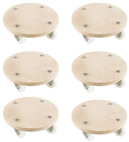 Cemab (6 Pezzi) Carrello Porta Vaso per Piante e Fiori 27cm Naturale, Tondo in Legno con 4 Ruote - Grande capacità di carico Fino a 140 kg, Diametro: 27 cm, Colore: Betulla Naturale