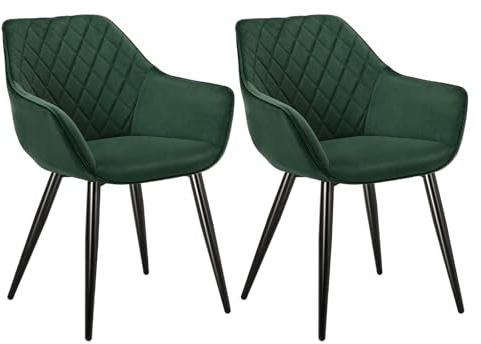 WOLTU Esszimmerstühle 2er Set Küchenstühle Wohnzimmerstühle Polsterstühle Sessel, Armlehnstühle mit Rückenlehne, für Esszimmer, Küche, Wohnzimmer, Samt, Metallbeine, Grün, BH153gn-2
