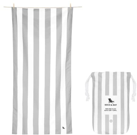 Dock & Bay Strandhandtuch - Schnell trocknende Mikrofaser, ohne Sand - Kompakt, Leicht - 100% recycelt - Inklusive Beutel - Cabana Light - Goa Grey - Extra Large (200x90cm, 78x35)
