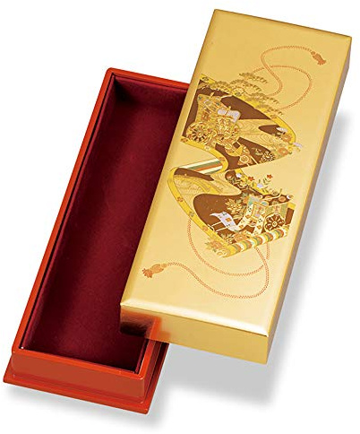 Mitani M17263-8 Yamanaka Lacquerware Storage Box, Gold, 8.3 inches (21 cm), Yamanaka Coating, Foil Crafts, Manyo, Pen Box, Thousand Years Picture Scroll