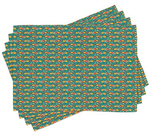 ABAKUHAUS Sommer Platzmatten, Apfelbaum-Frucht-Blätter Kunst, für die Küche das Esszimmer Waschbarer Stoff mit Digitaldruck, Türkis und Multicolor