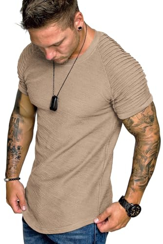 COOFANDY Mens Hipster Longline Tshirt Street Tee Fashion Shirt Khaki L