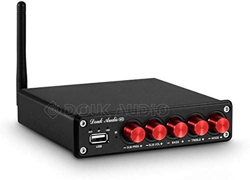 Douk Audio M3 Bluetooth 5.0 förstärkare stereo ljudmottagare 2.1 kanal mini Hi-Fi förstärkare klass D med 50 watt x 2 + 100 watt för hem utomhus passiva högtalare/subwoofer och aktiv subwoofer