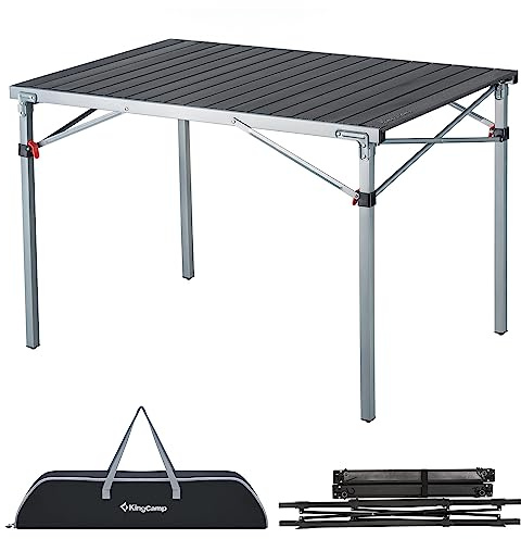 KingCamp Aluminum Folding Camping Table, 42.1 Foldable Lightweight Roll Up Camp Table Heavy Duty 2-6 People Portable Table for Camping Picnic BBQ RV, Indoor & Outdoor, Silver Black