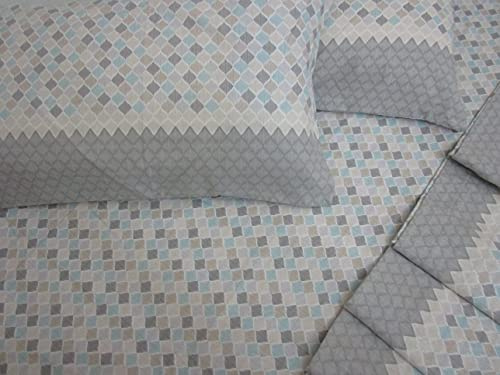 PAGO POCO Juego de sábanas de franela con diseño escocés. Colores: gris, azul, beige, individual, matrimonial, 100 % algodón. Fabricado en Italia.