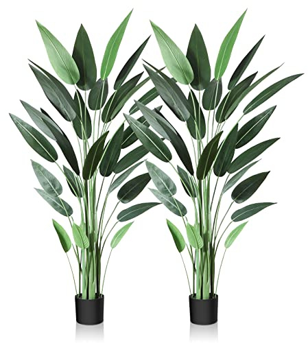 CROSOFMI Artificial Canna Lily Tree 6 Feet Fake Tropical Palm Tree with 28 Trunks,Perfect Large Faux Silk Plants in Pot for Indoor Outdoor Home Office Garden Modern Decoration Housewarming Gift