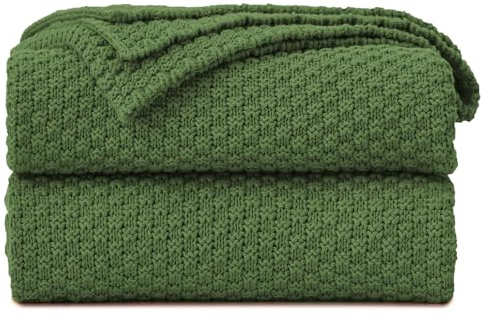 Longhui Bedding Olivgrüne, gestrickte Wohndecke für Couch, weich, gemütlich, maschinenwaschbar, aus 100% Baumwolle, Strickdecken für Sofa, schweres Gewicht von 1,81 kg, 152,4 x 203,2 cm