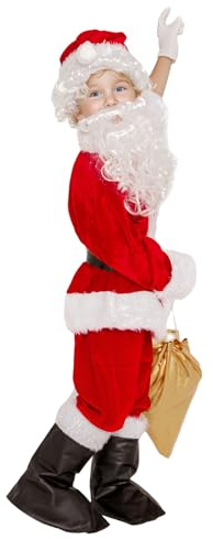 Novint Children’s Santa Suit Costume for kids Red Deluxe Velvet Santa Suit Halloween Christmas Party Cosplay Costome (9PCS) (S, Red)