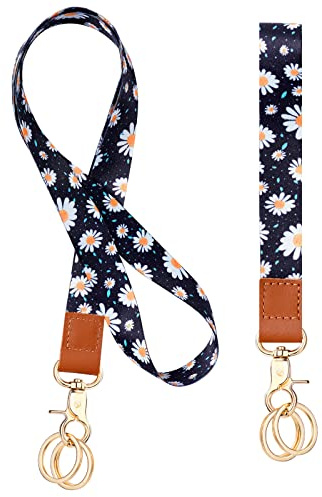 Vicloon Cordon tour de cou, 2Pcs Porte Badge Lanière avec Metal Ring, Lanyard Strap Neck impression Double Face en Couleur avec Clip Détachable Idéal pour d'Identification, Clés, Téléphone Portable