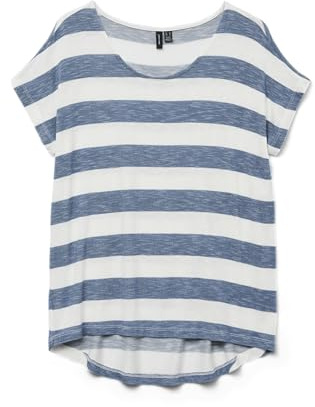 VERO MODA VMWIDE Stripe S/L Top GA Noos Camiseta, China Blue/Stripes:Snow White, Mujeres