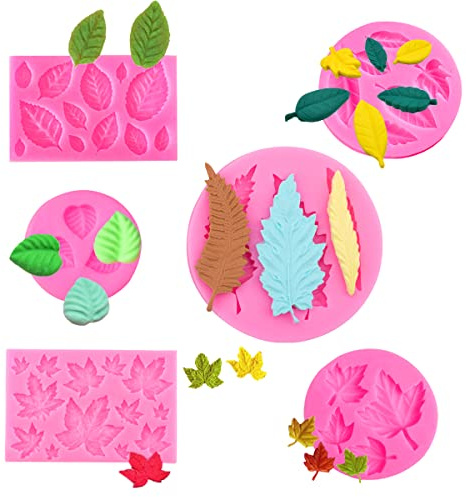 ZOOMPIL Blätter Silikonform, 6 Stück Blätter Fondant Silikonformen, Schokolade Süßigkeiten Form, Für Diy Machen Süßigkeiten, Kuchen Dekorieren Backenwerkzeuge
