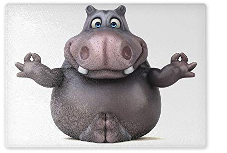 Schneidebrett/Glasschneidebrett 30x39x0,4cm - Motiv: 3D Comic Nilpferd beim Yoga Meditation | 01
