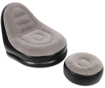 Natudeco Aufblasbares Freizeitsofa Inflatable Freizeit-Sofa Klappbarer Liegesofa Stuhl mit Fußschemel Aufblasbarer Strandliegestuhl Loungesessel Aufblasbares Sofa für Wohnzimmer Balkon Garten