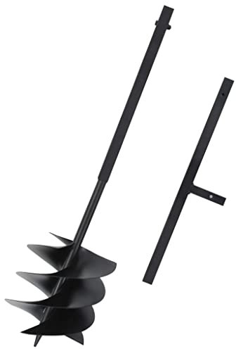 WIFESE Erdbohrer mit Griff Bohrer Benzin Erdbohrer für Bohrmaschine Garten Bodenbohrer Erdbohrgerät Spiralbohrer Handbohrer Erdlochbohrer Stahl Schwarz mit Schrauben Spiralendurchmesser 250 mm