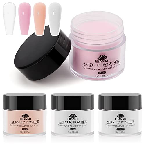 EBANKU Acrylpulver Set, 4 Farben Acrylnagelpulver Professionelles Acrylpulver für Nagelacrylverlängerung, Nagelschnitzerei, langlebig, keine Nagellampe erforderlich