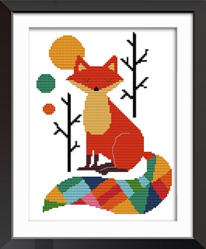 Leczany Kreuzstich-Set zum Selbermachen: komplettes Sortiment an vorgedruckten Startersets für Anfänger –Siebenfarbe Fuchs 28x38cm