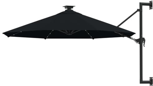 Parasol mural vidaxl avec LED et poteau métallique 300 cm noir
