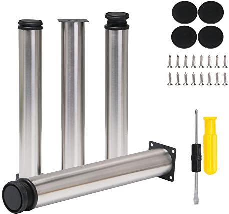 Furniture cabinet metal legs adjustable stainless steel kitchen feet round black and silver 50 x 350 mm 4-pack, adjustable 15mm
