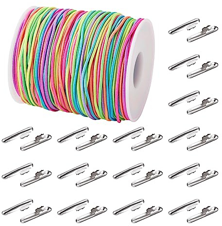 Craftdady Cordoncino elastico da 1,5 mm, 70 m, tinto in segmento, rotondo, con gancio in metallo, chiusura a spine, per rilegatura di libri