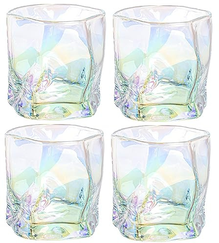 Whiskeygläser Wasser Gläser 4er Set, Kristall Gläser Set 200ml Wassergläser Set, Trinkgläser Set Saftgläser Set Cocktailgläser, Transparent Gläser Für Saft, Wasser, Cocktails, Kalte Getränke (Farbe)