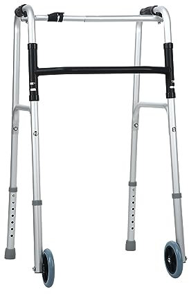 Panana Folding Lightweight Aluminium Walker Mobility Aid Adjustable Walking Frame with Wheels, Silver