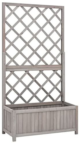 Camerina Garten-Spalier mit Blumenkasten Grau 70x30x135 cm Tannenholz Pflanzkasten Mit Spalier Rankgitter Balkon